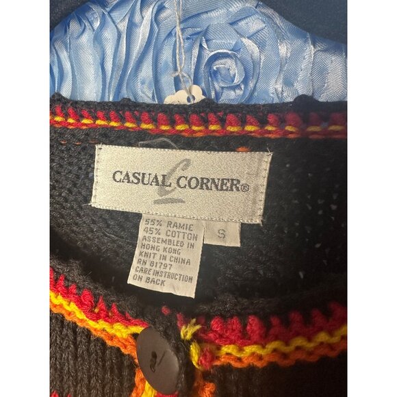 Colorful Expressive Womans Cardigan Sweater Size M Black Red Yellow & Blue Wool - Picture 7 of 7